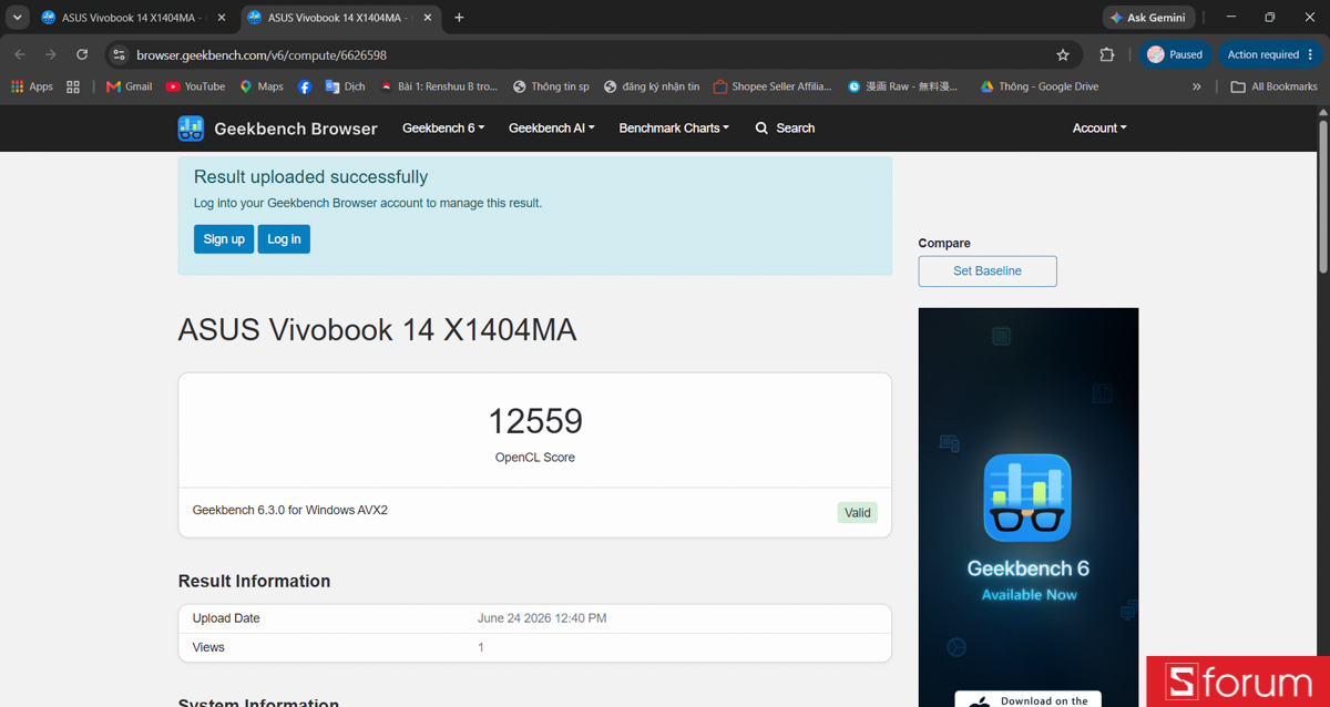 Geekbench 6 trên ASUS VivoBook 14