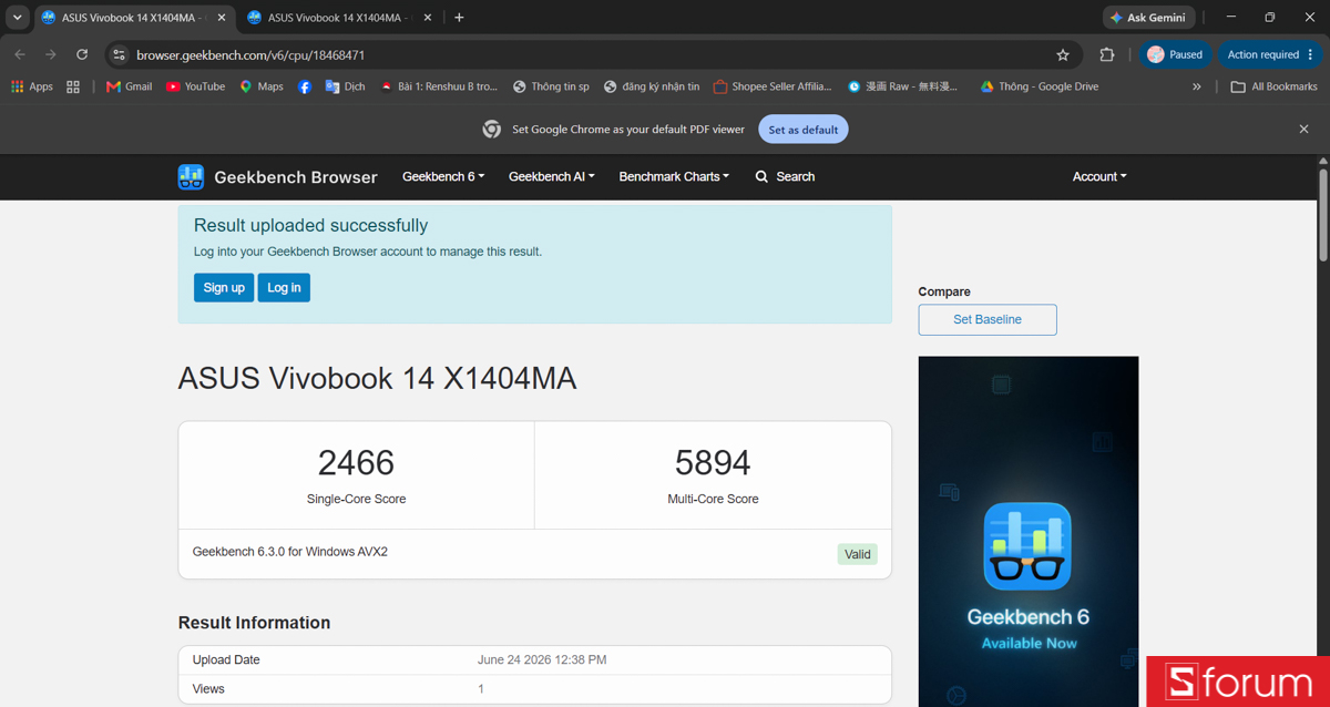 Geekbench 6 trên ASUS VivoBook 14