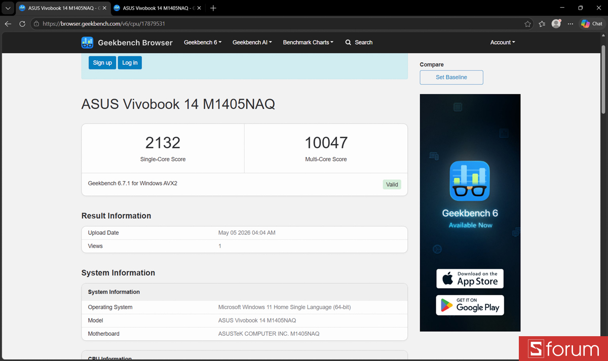 Geekbench 6 trên ASUS VivoBook 14