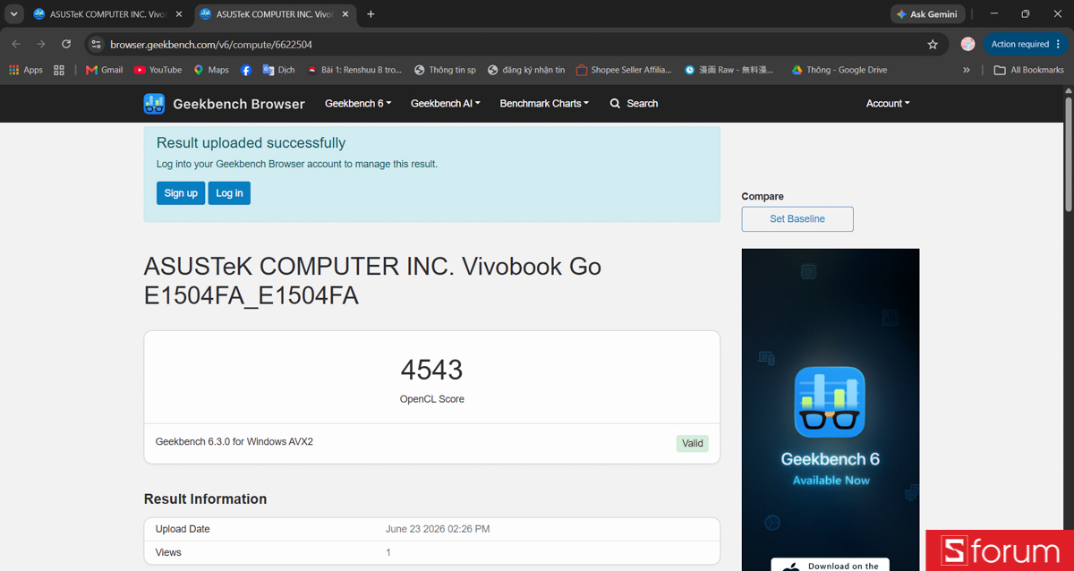 Geekbench 6 trên ASUS VivoBook Go 14