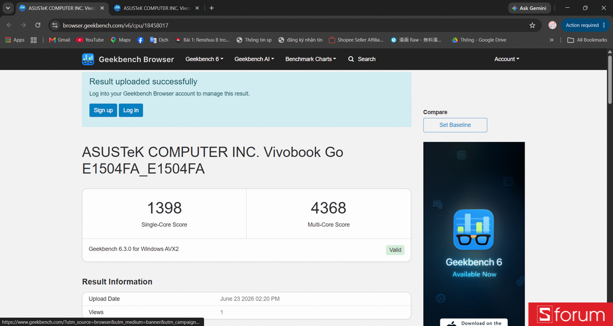 Geekbench 6 trên ASUS VivoBook Go 14