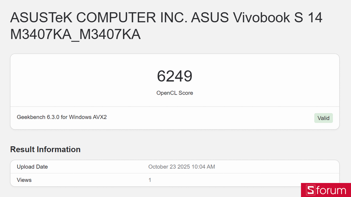 Geekbench 6 trên ASUS VivoBook S14 M3407KA