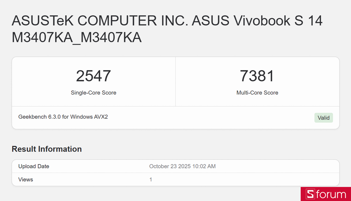 Geekbench 6 trên ASUS VivoBook S14 M3407KA