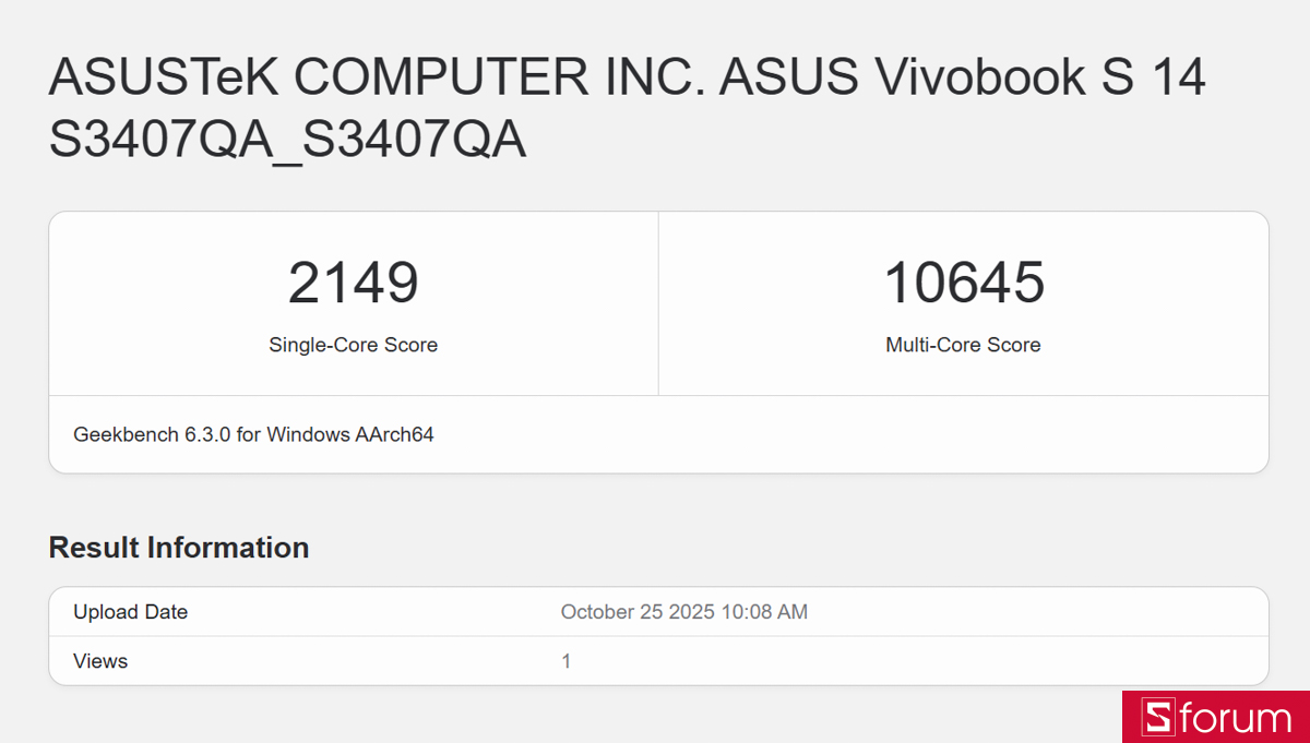 Geekbench 6 trên ASUS VivoBook S14 S3407QA