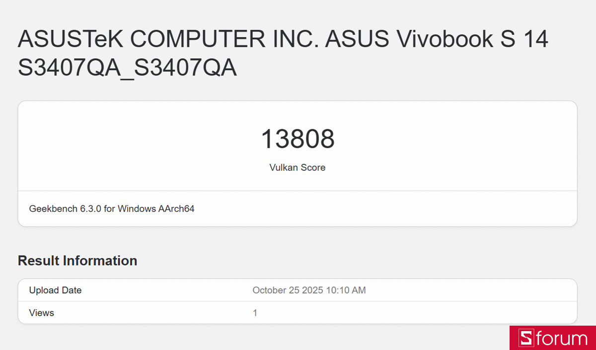 Geekbench 6 trên ASUS VivoBook S14 S3407QA
