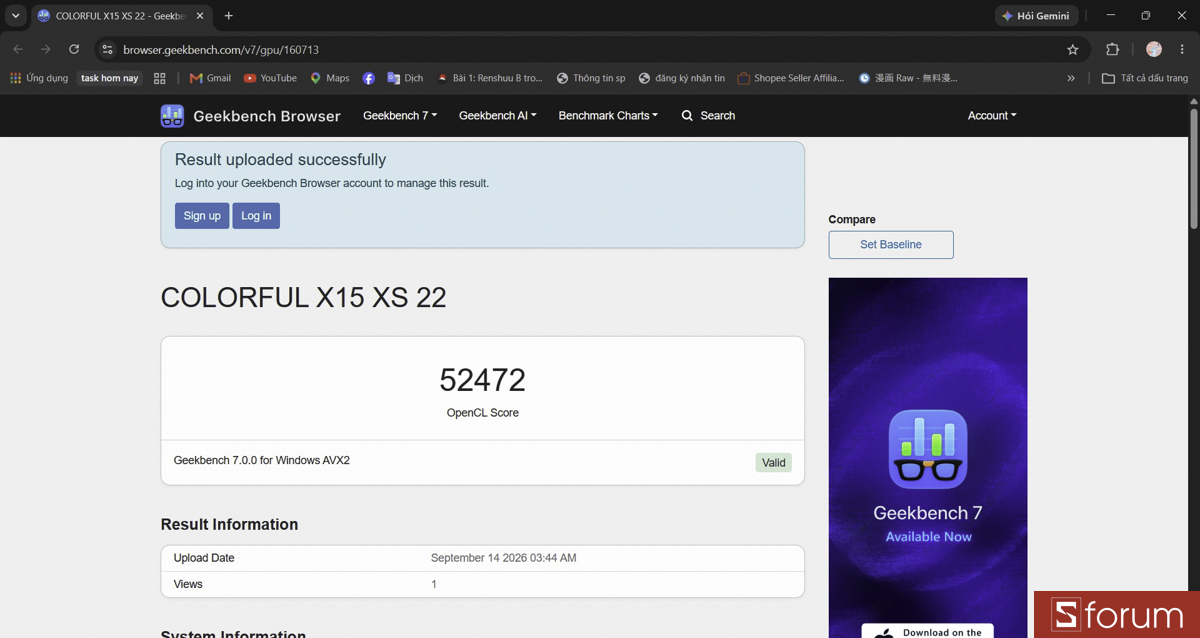 Geekbench 6 trên COLORFUL EVOL X15 XS