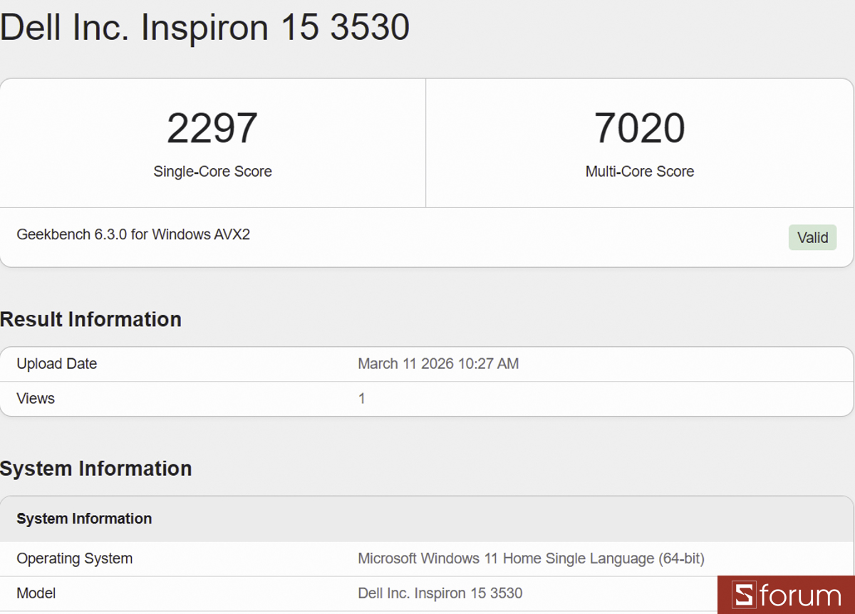 Geekbench 6 trên Dell Inspiron 15 3530