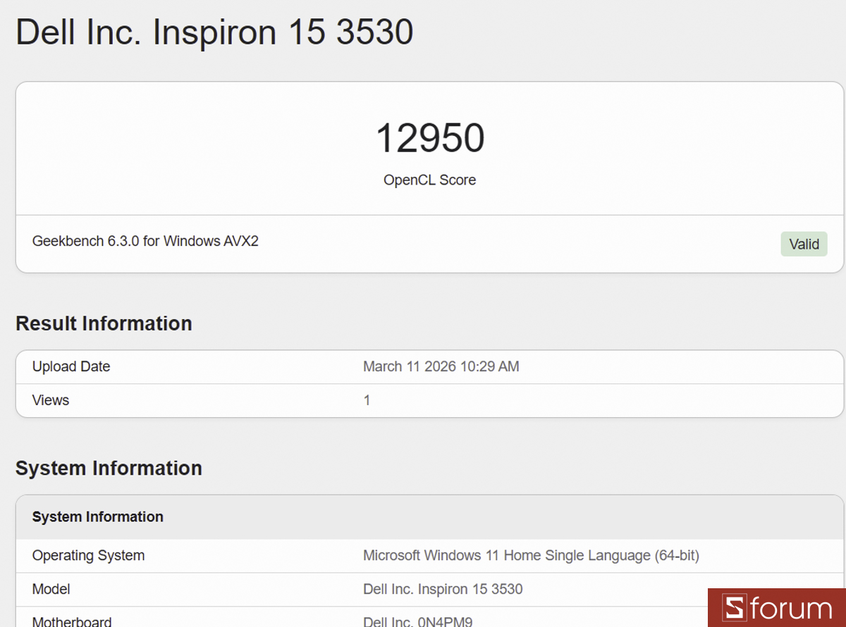 Geekbench 6 trên Dell Inspiron 15 3530