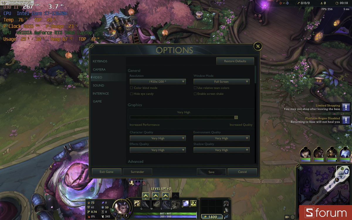 Liên minh huyền thoại trên Gigabyte Gaming A16