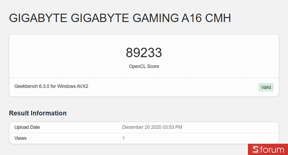 Geekbench 6 trên Gigabyte Gaming A16