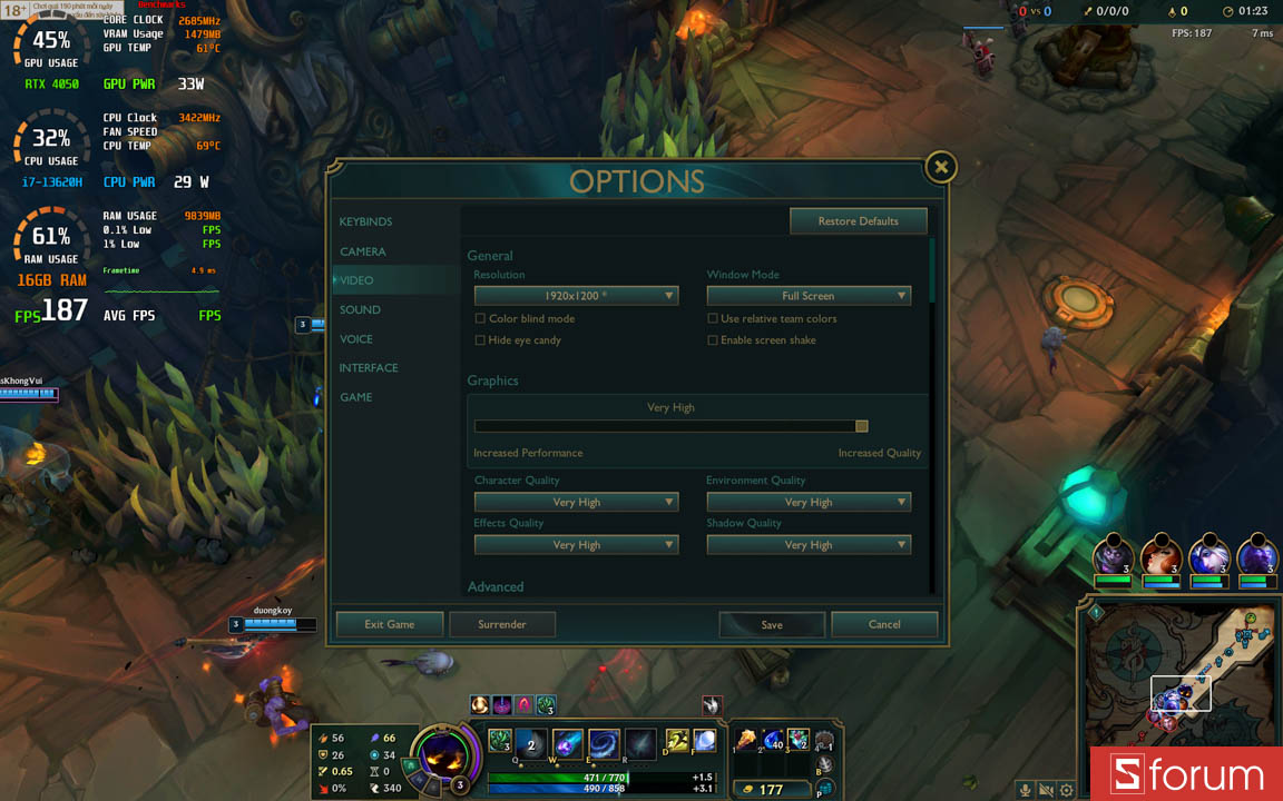 Liên minh huyền thoại trên Gigabyte Gaming A16