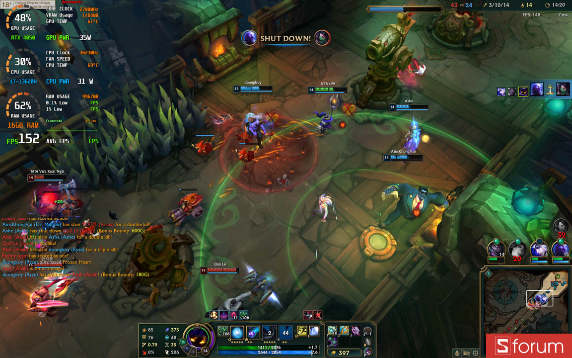 Liên minh huyền thoại trên Gigabyte Gaming A16