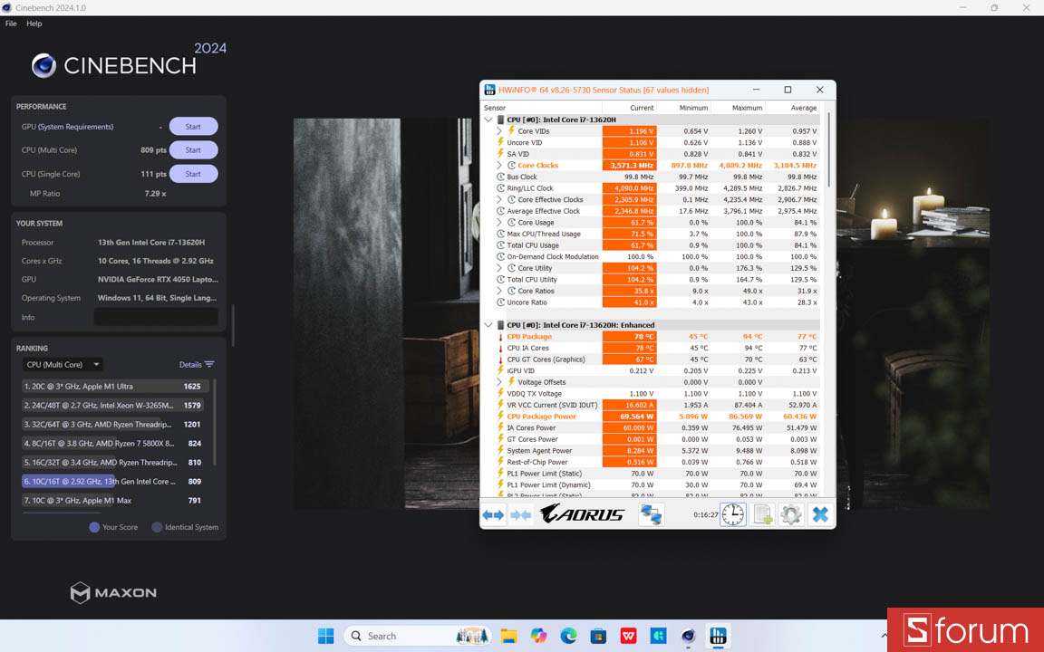Cinebench R24 Gigabyte Gaming A16