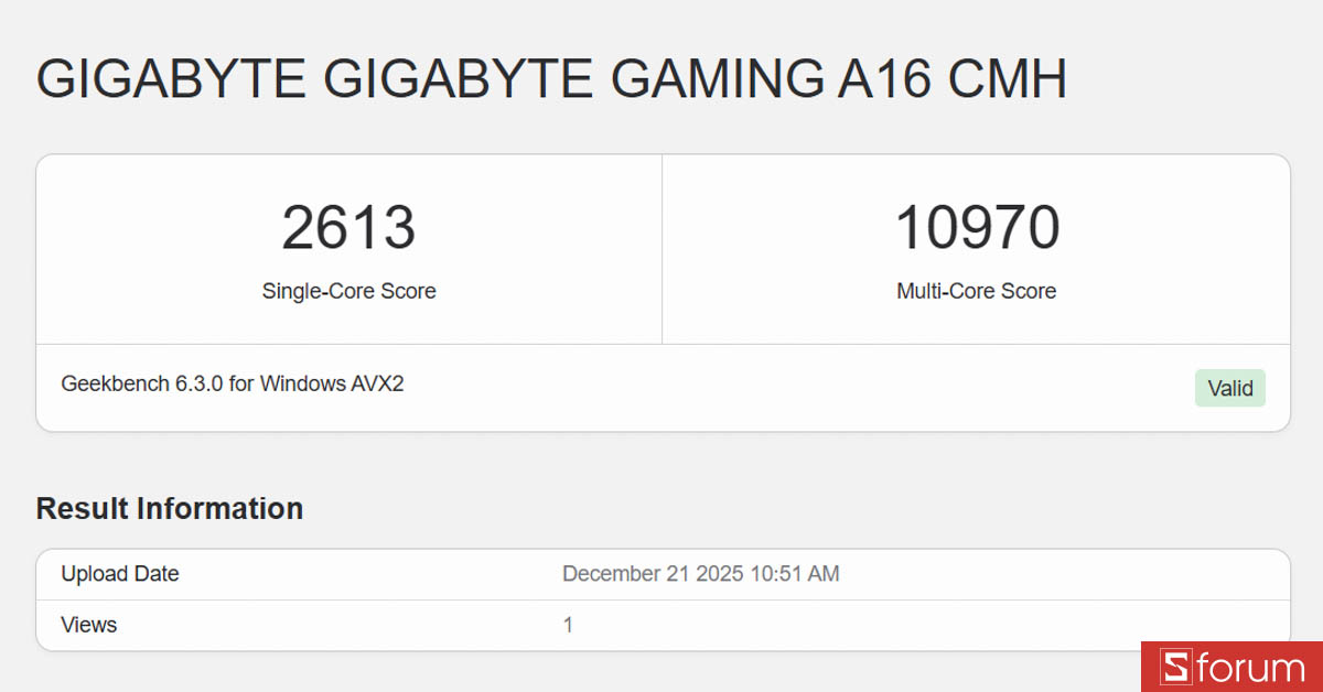 Geekbench 6 trên Gigabyte Gaming A16