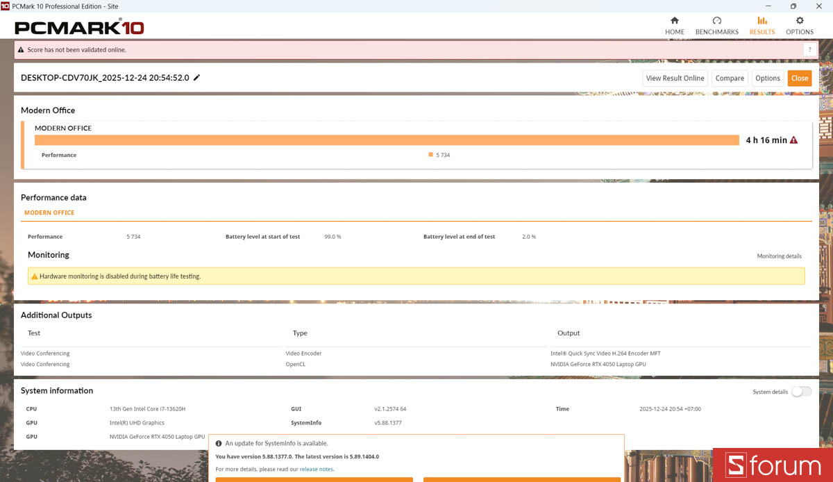 Thời lượng pin trên Gigabyte Gaming A16