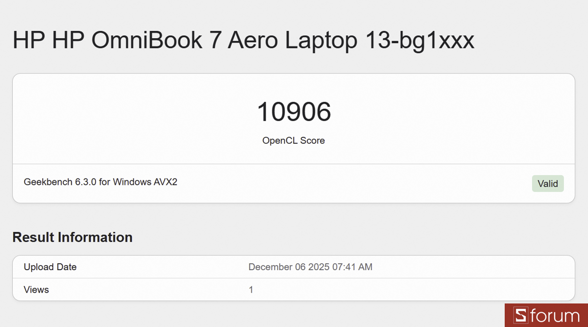 Geekbench 6 trên HP OmniBook 7 Aero