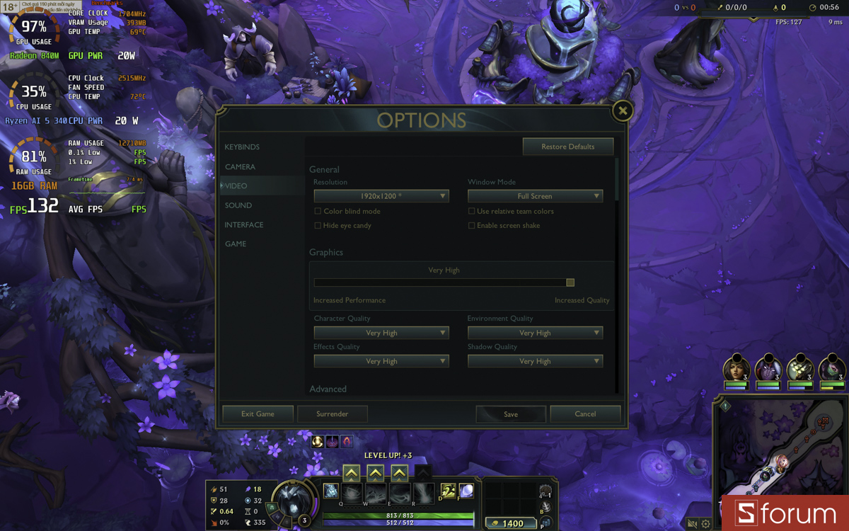 Liên minh huyền thoại trên HP OmniBook 7 Aero