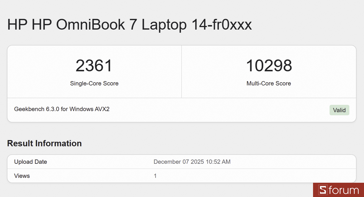 Geekbench 6 trên HP OmniBook 7 AI