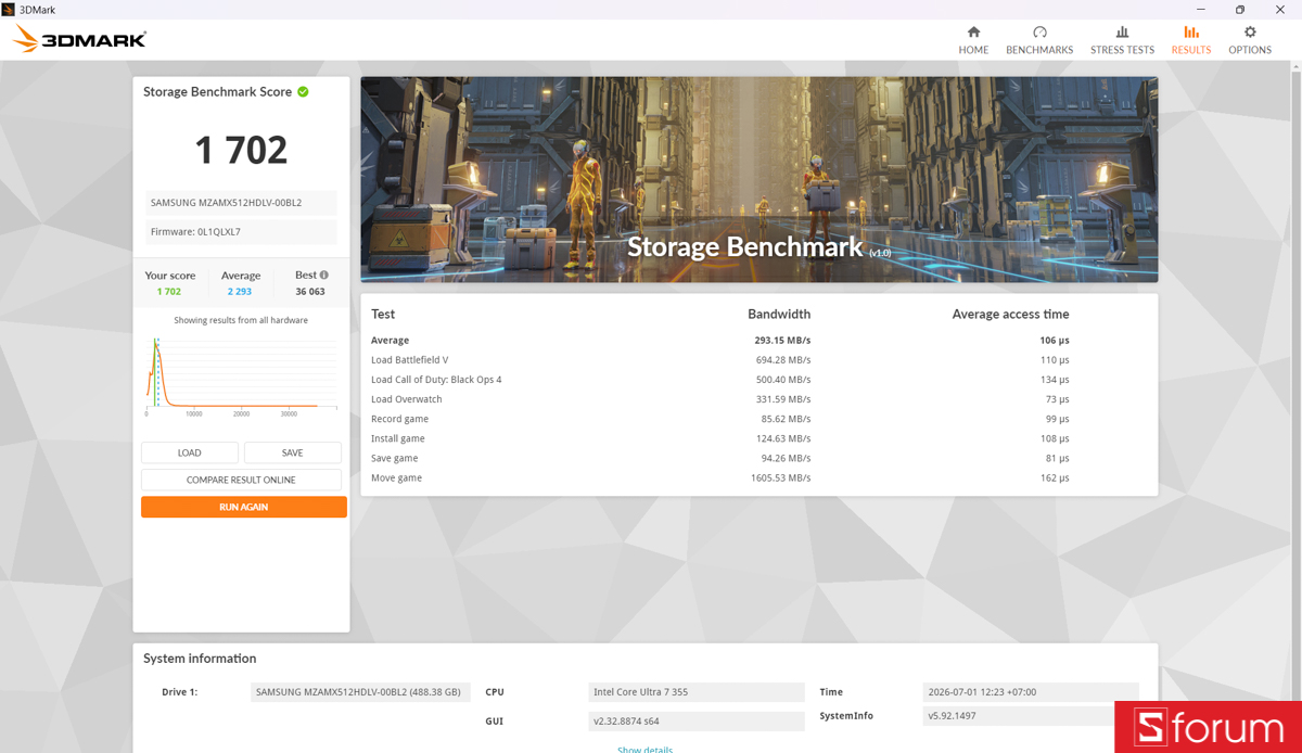 3DMark Storage Benchmark trên Lenovo IdeaPad Slim 3i 2026