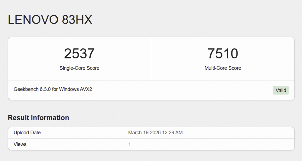 Geekbench 6 trên Lenovo IdeaPad Slim 5
