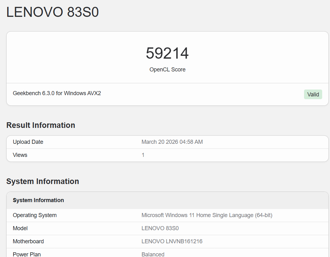 Geekbench 6 trên Lenovo LOQ 15ARP10E