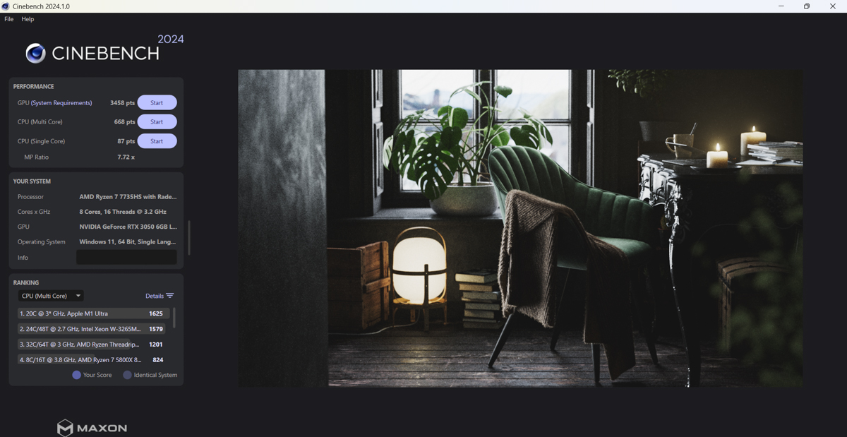 Cinebench R24 trên Lenovo LOQ 15ARP10E