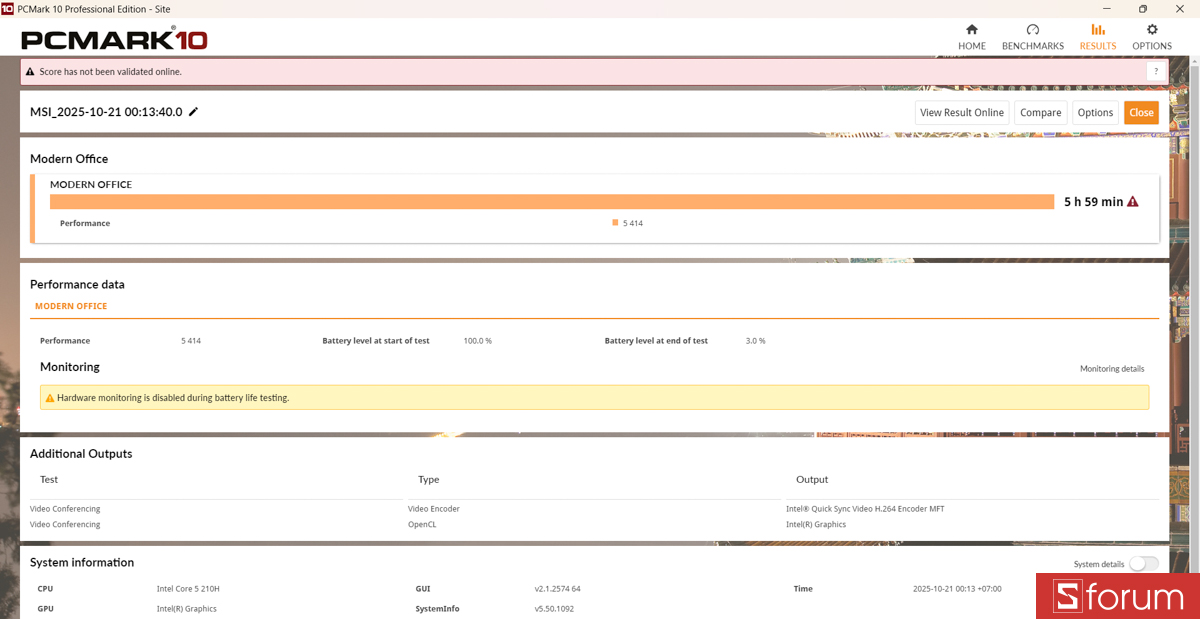 Thời lượng pin trên MSI Cyborg 15