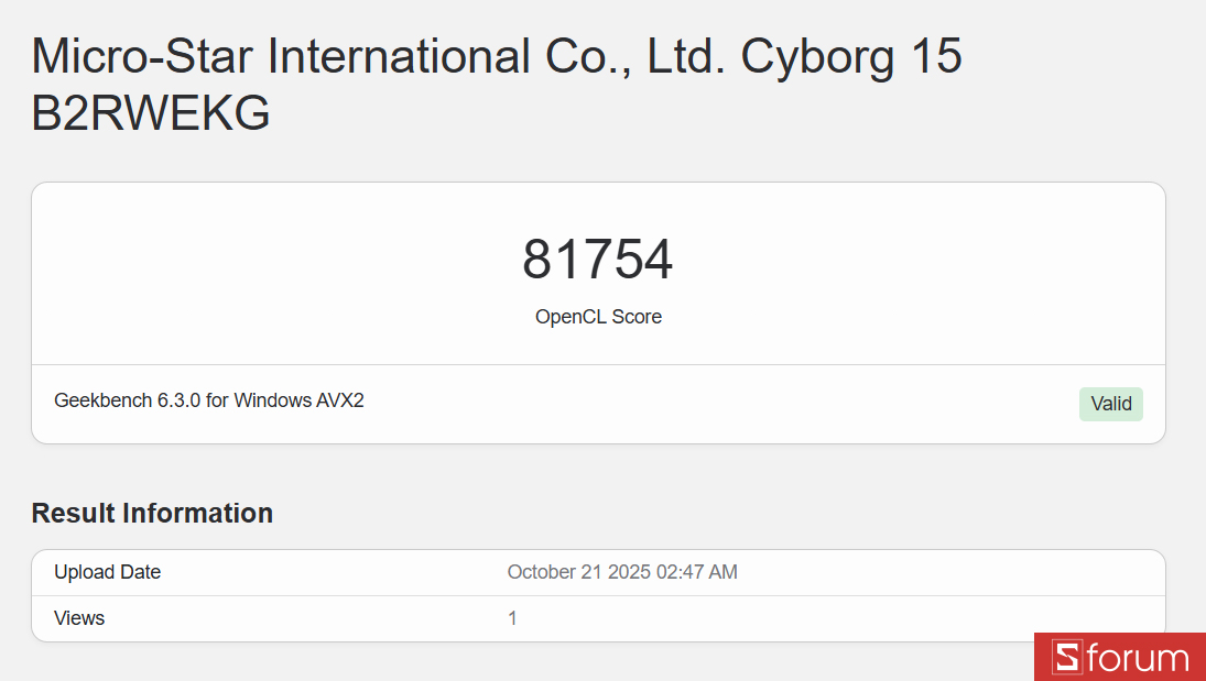 Geekbench 6 trên MSI Cyborg 15