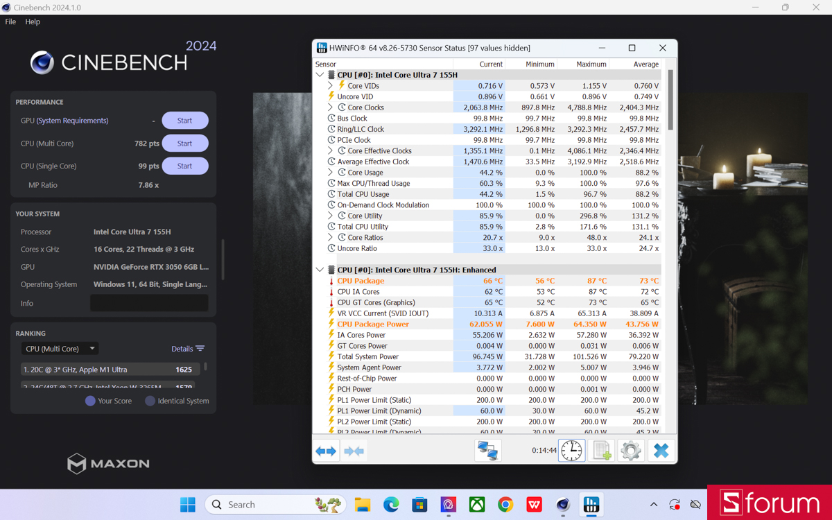 Cinebench R24 trên MSI Prestige 14 AI Studio
