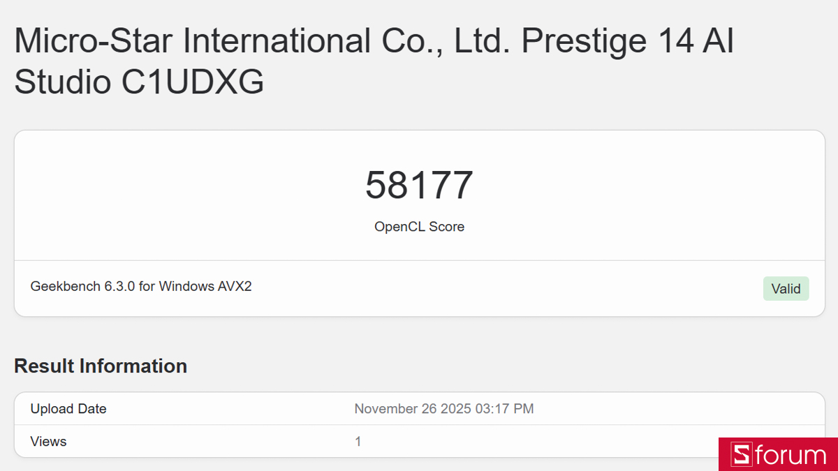 Geekbench 6 trên MSI Prestige 14 AI Studio