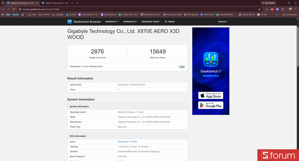 Geekbench 6 trên PC GIGABYTE AORUS