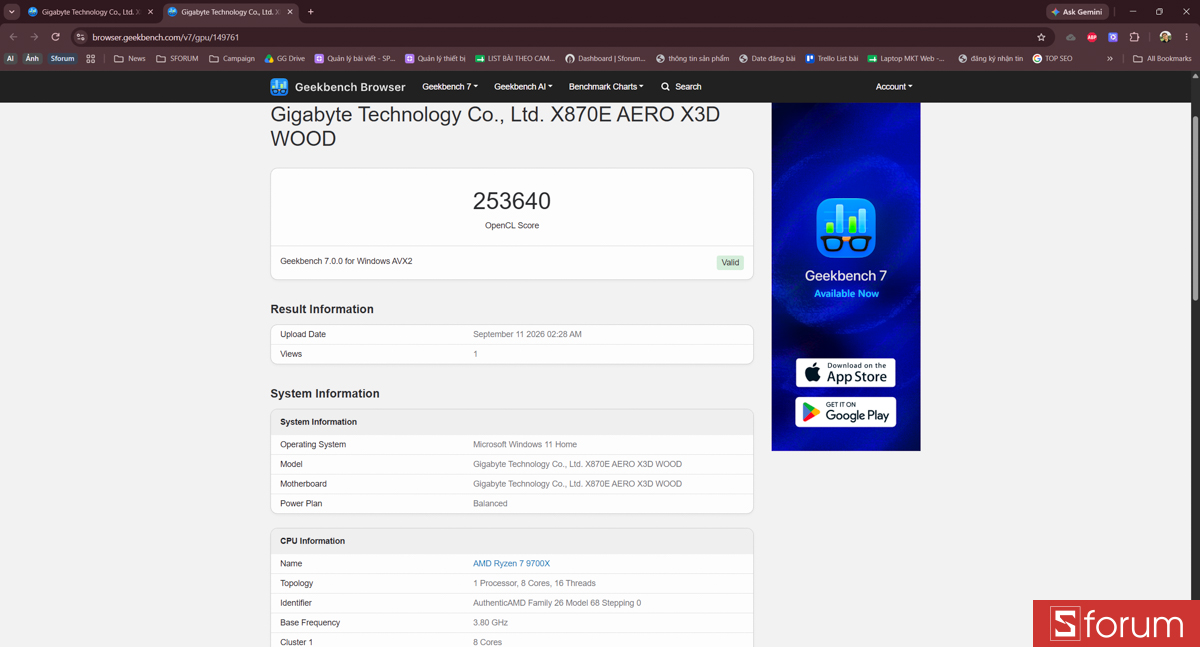 Geekbench 6 trên PC GIGABYTE AORUS