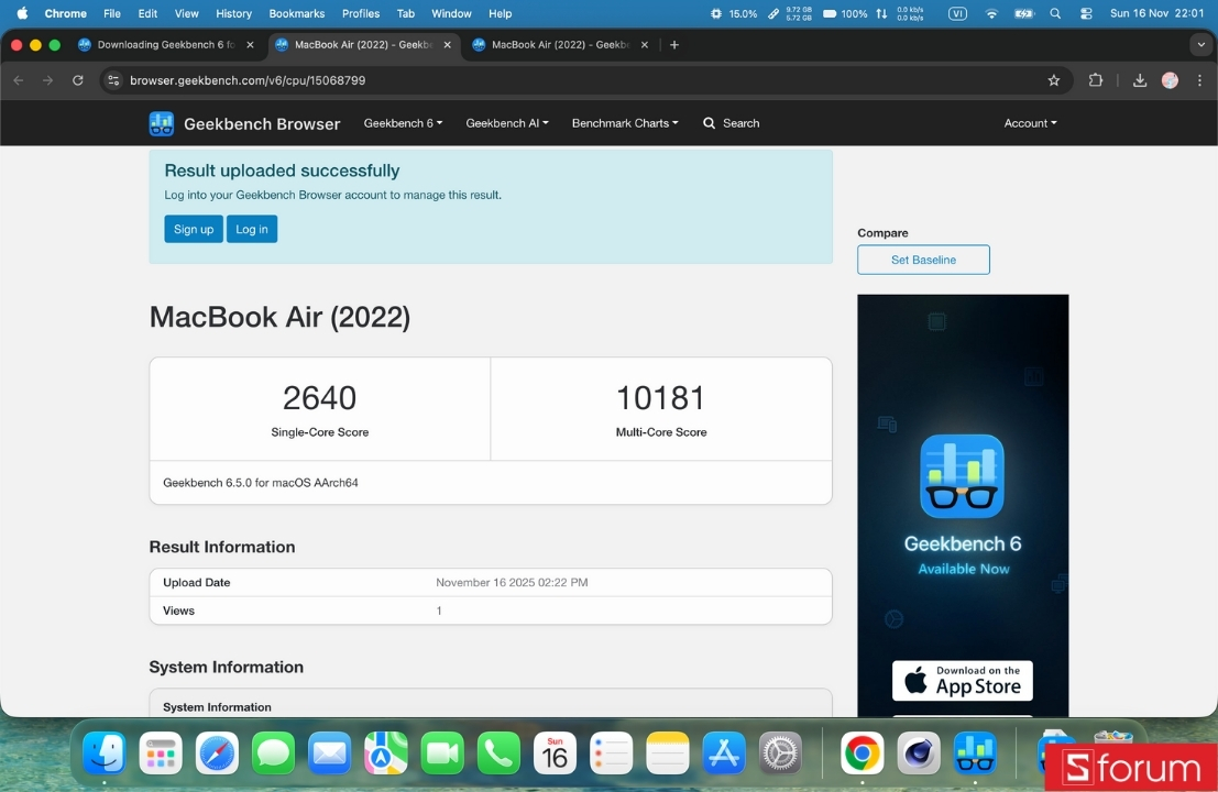 Geekbench 6 trên MacBook Air M2