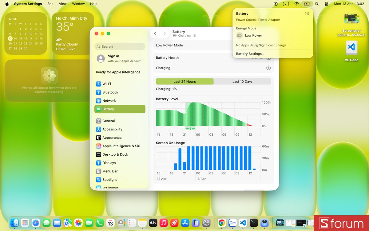 Thời lượng pin lúc kết thúc trên MacBook Neo