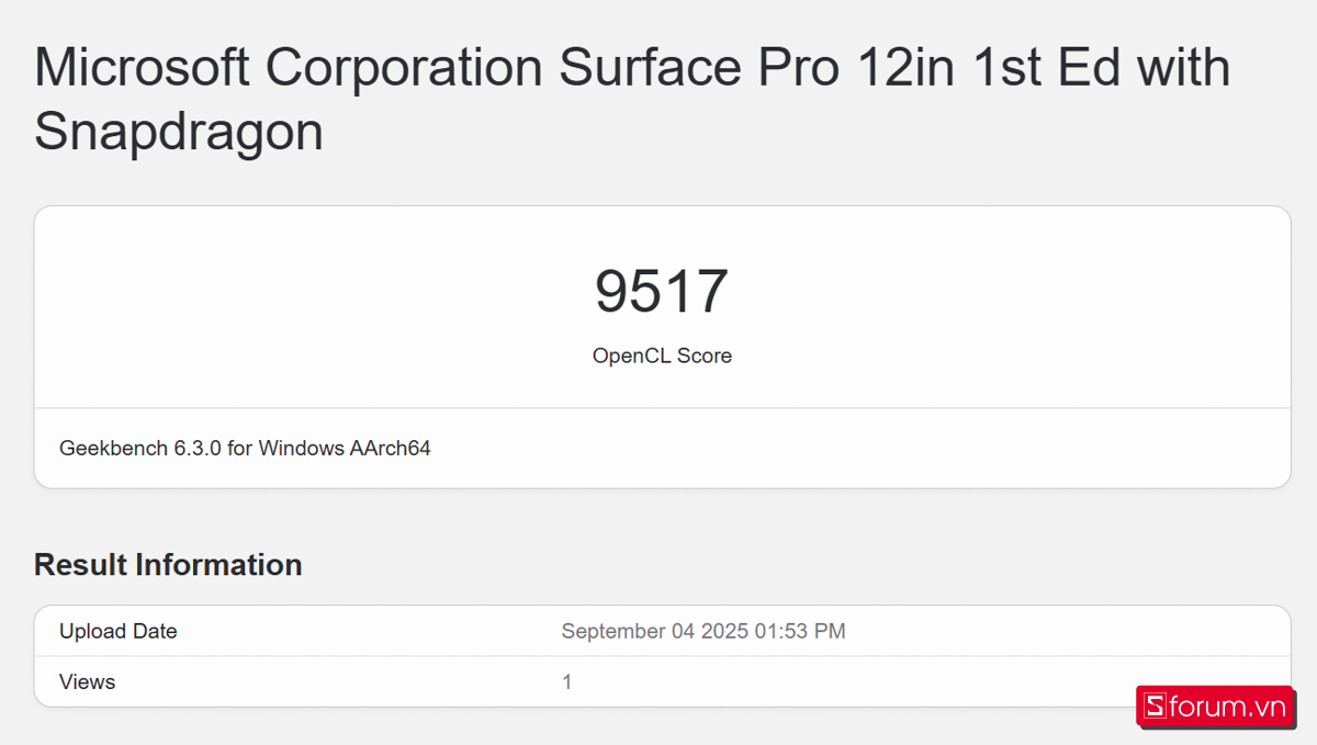 Geekbench 6 trên Microsoft Surface Pro 12