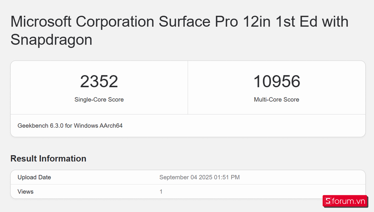 Geekbench 6 trên Microsoft Surface Pro 12