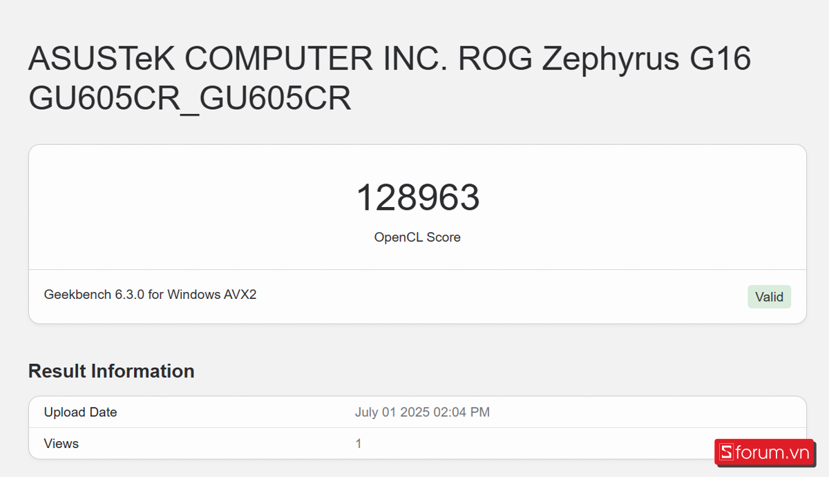 Geekbench 6 của ROG Zephyrus G16