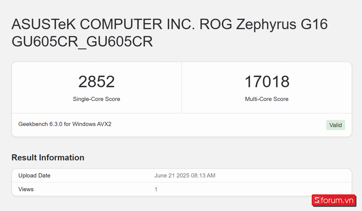 Geekbench 6 của ROG Zephyrus G16