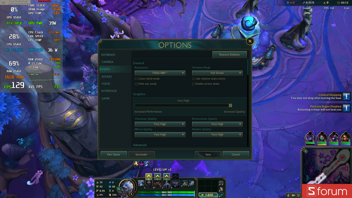 Liên minh huyền thoại với laptop gaming 16GB