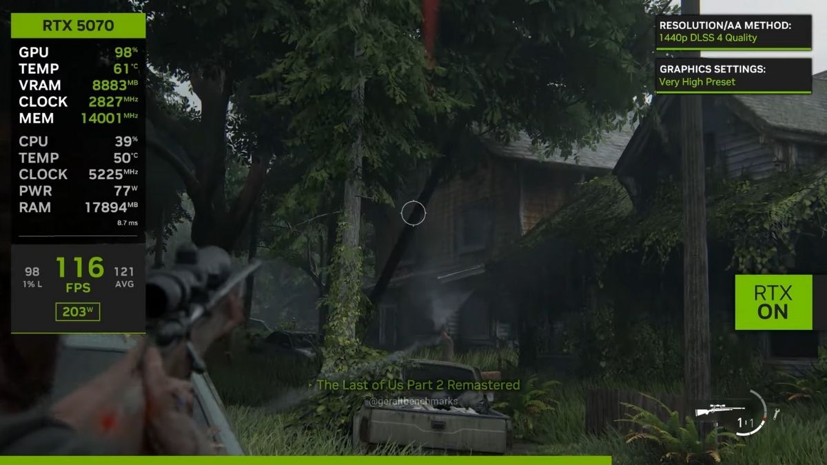 The Last of US Part 2 - 2K - Very High - DLSS 4 ON trên ASUS PRIME RTX 5070