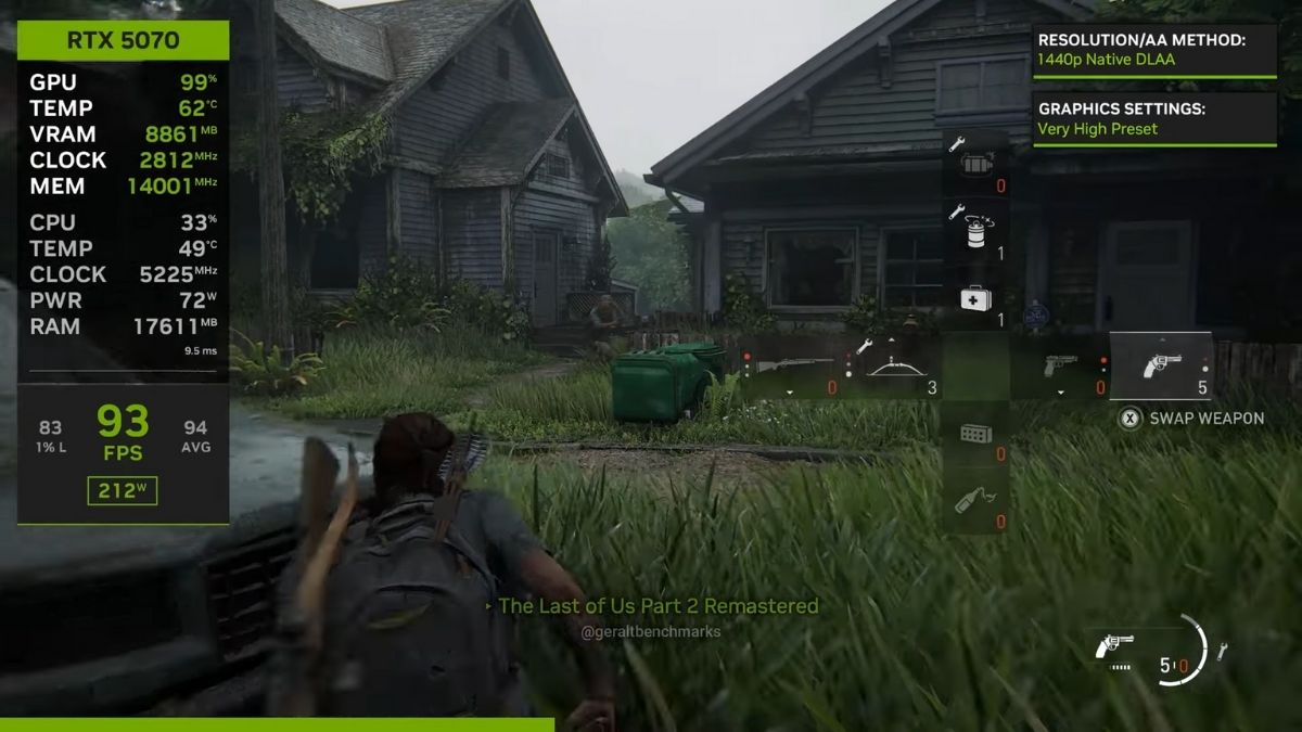 The Last of US Part 2 - 2K - Very High - DLSS 4 OFF trên ASUS PRIME RTX 5070