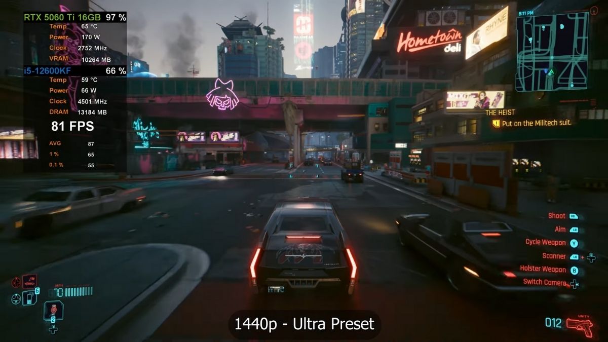 Cyberpunk 2077 - 2K - Ultra setting trên MSI GeForce RTX 5060 Ti 16GB