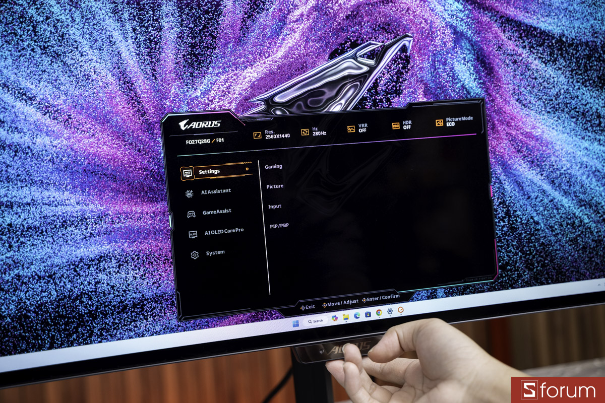 Menu thiết lập GIGABYTE AORUS ELITE FO27Q28G