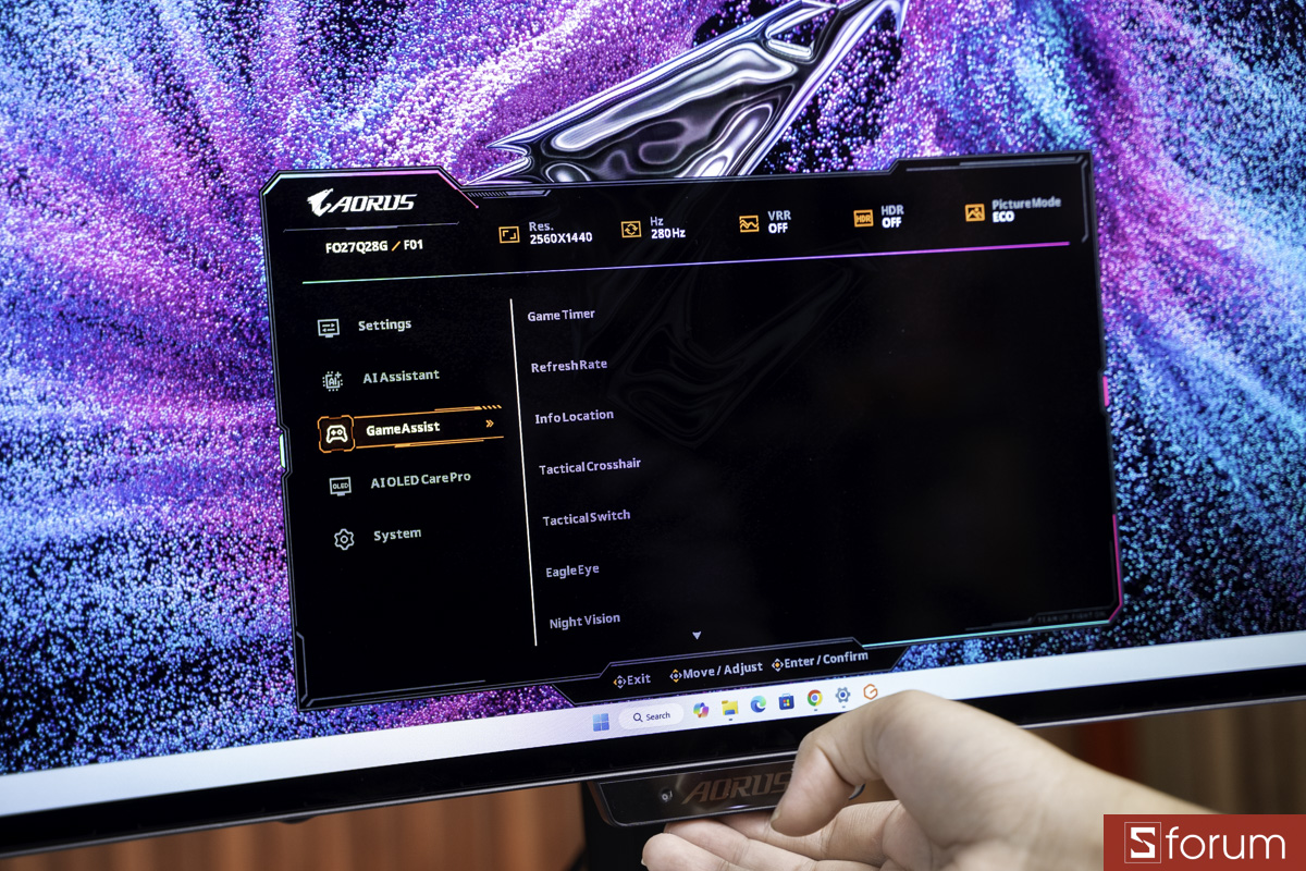 Menu thiết lập GIGABYTE AORUS ELITE FO27Q28G