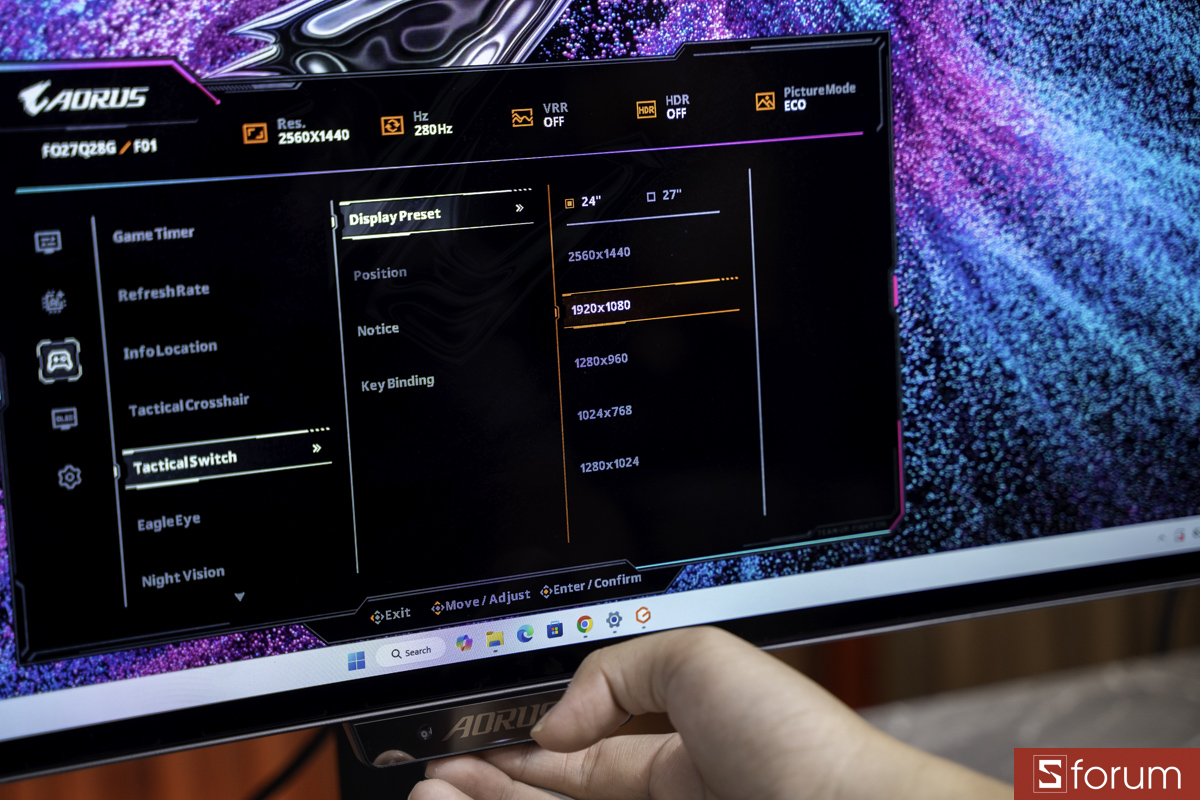 Menu thiết lập GIGABYTE AORUS ELITE FO27Q28G