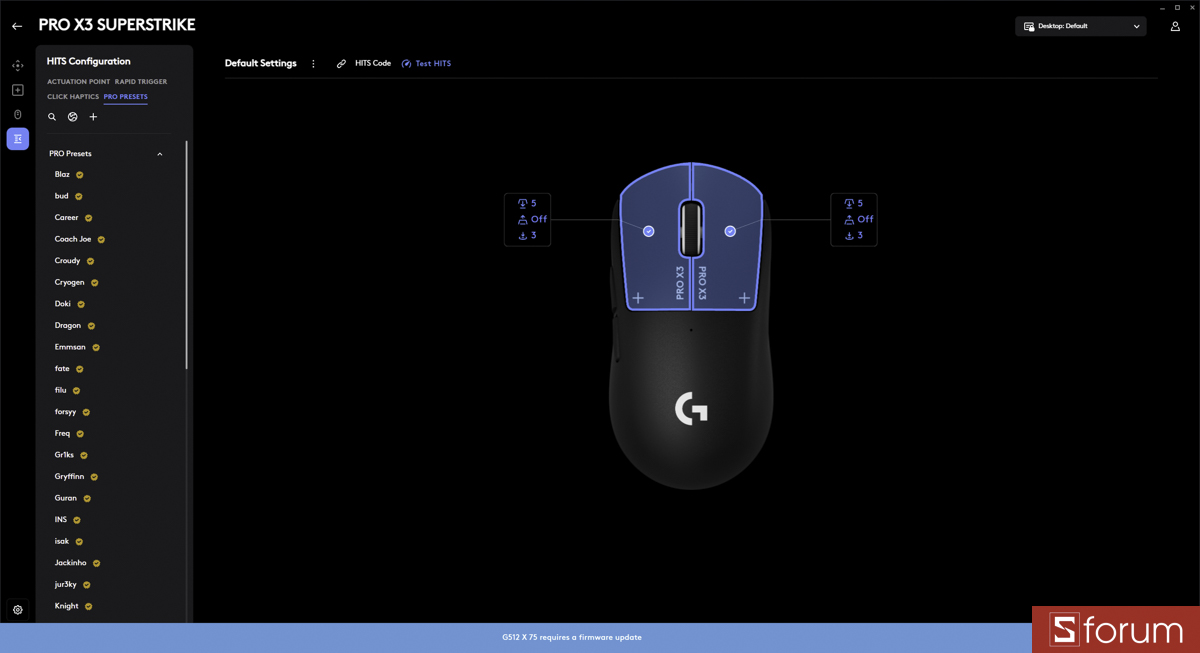Thiết lập Logitech PRO X3 SUPERSTRIKE trên Logitech G Hub