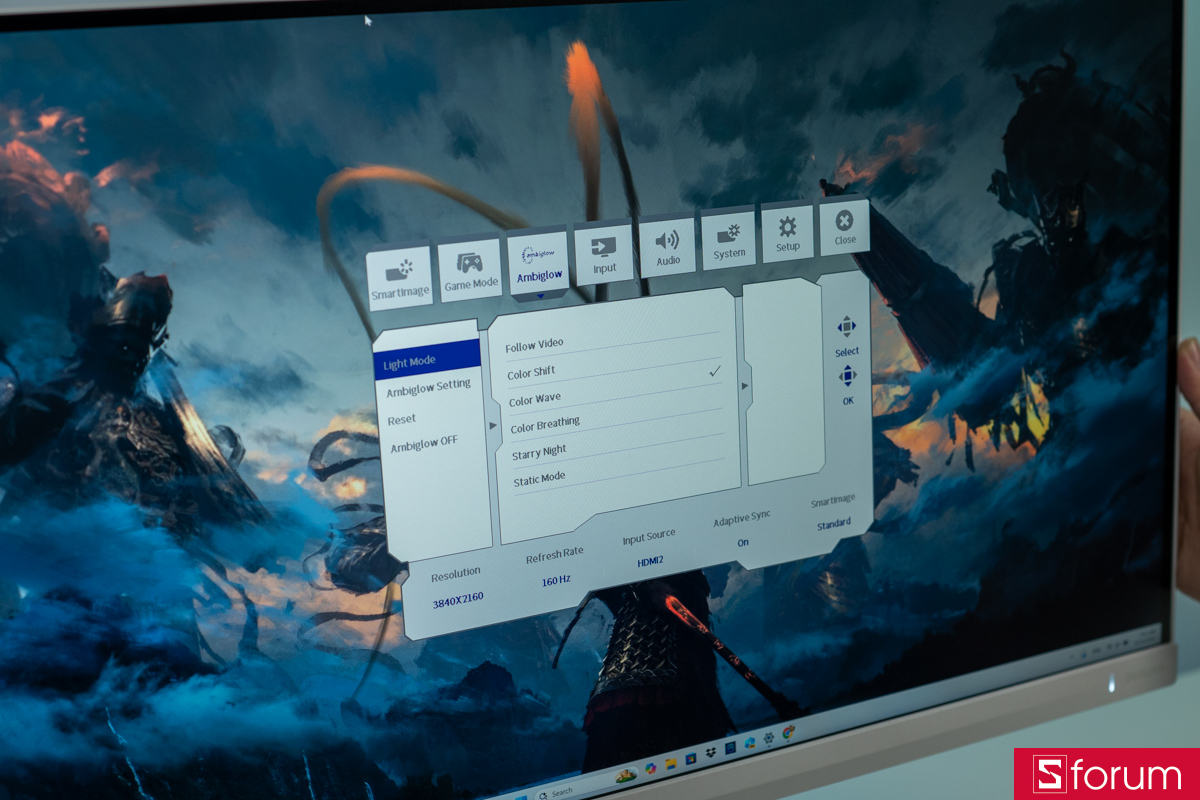 Thiết lập đèn nền sau lưng màn