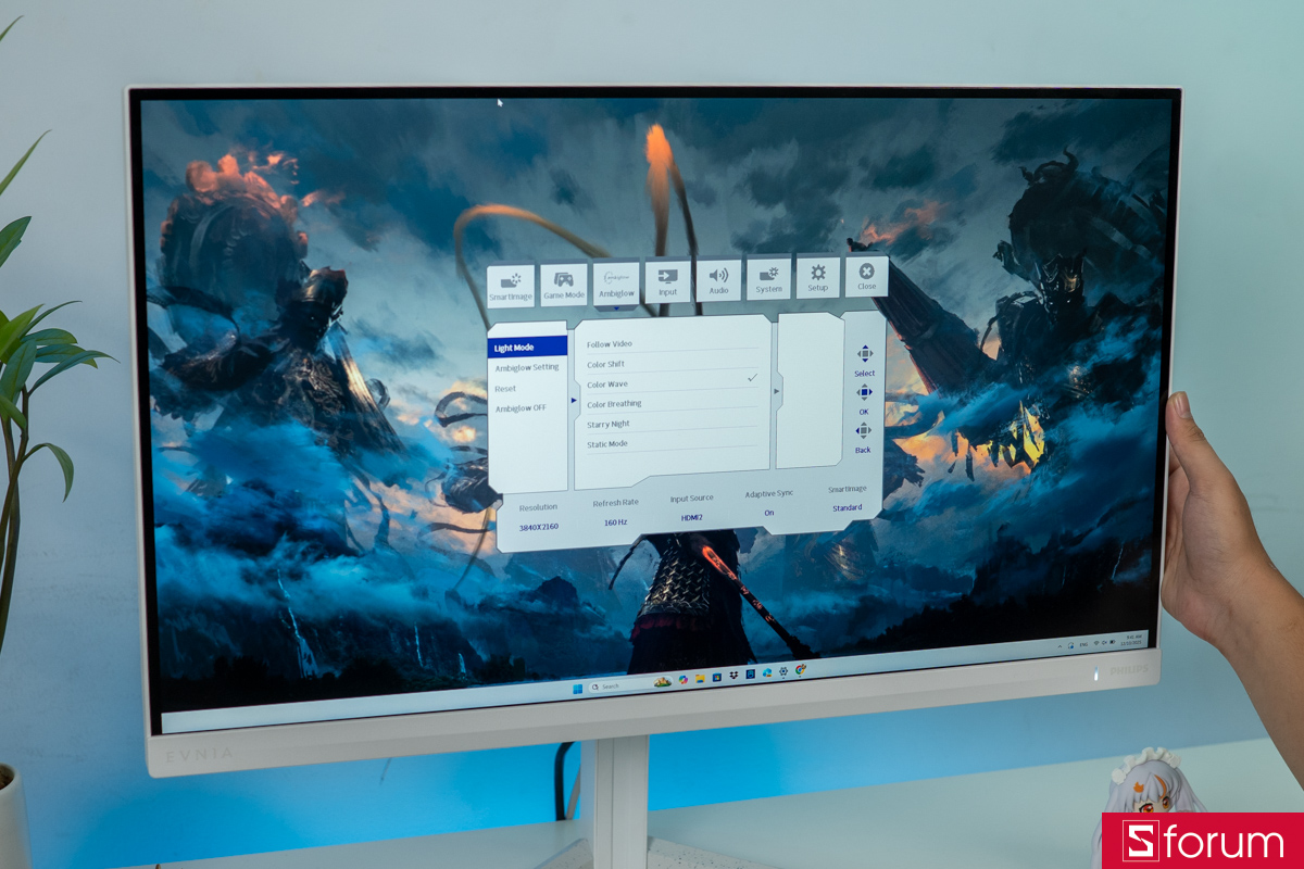 Thiết lập đèn nền sau lưng màn