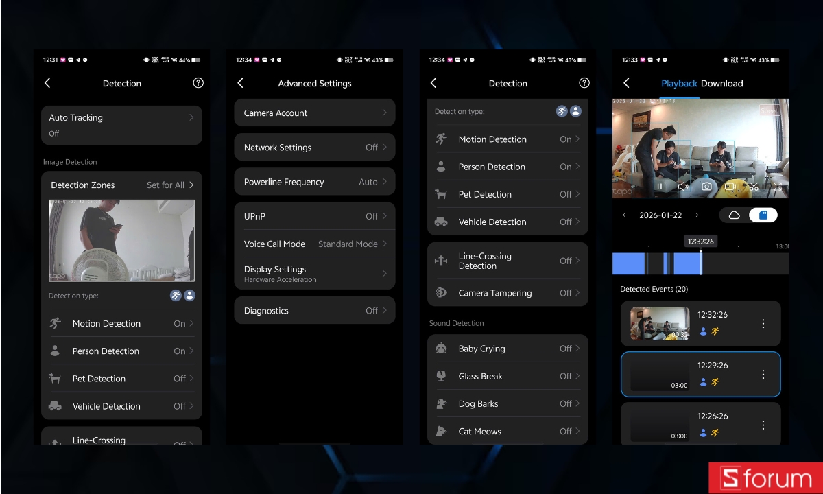 Các tính năng nhận diện trong app TAPO