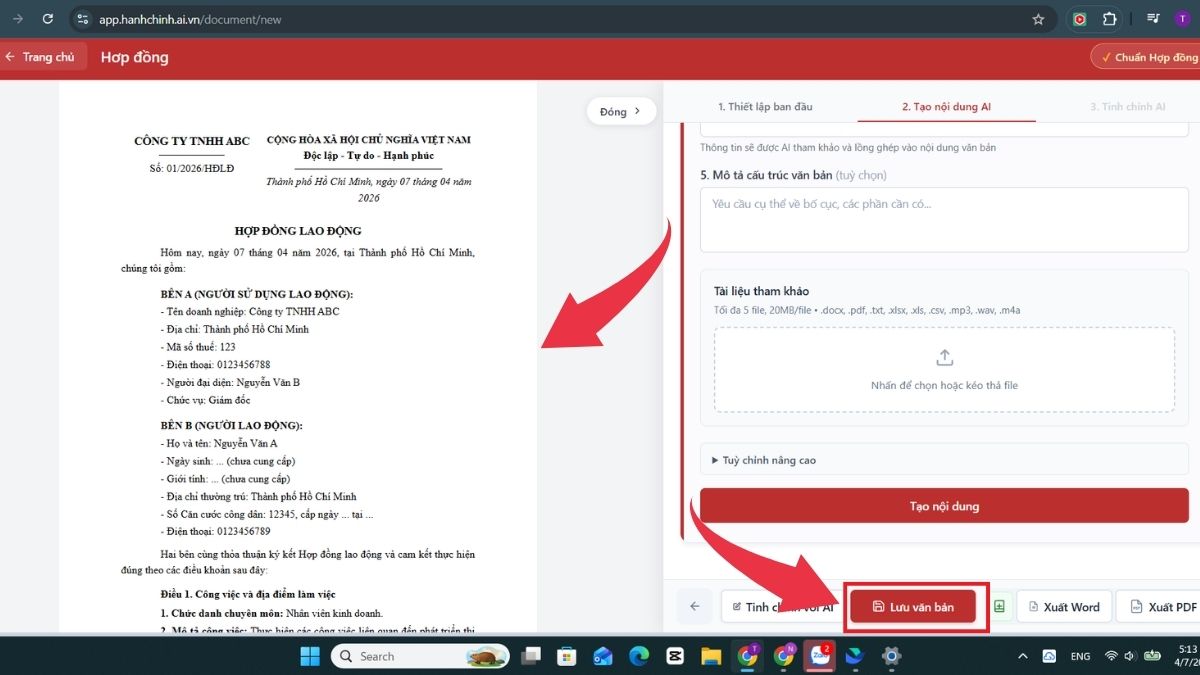 Cách dùng AI soạn thảo văn bản hành chính - Bước 5 lưu về máy